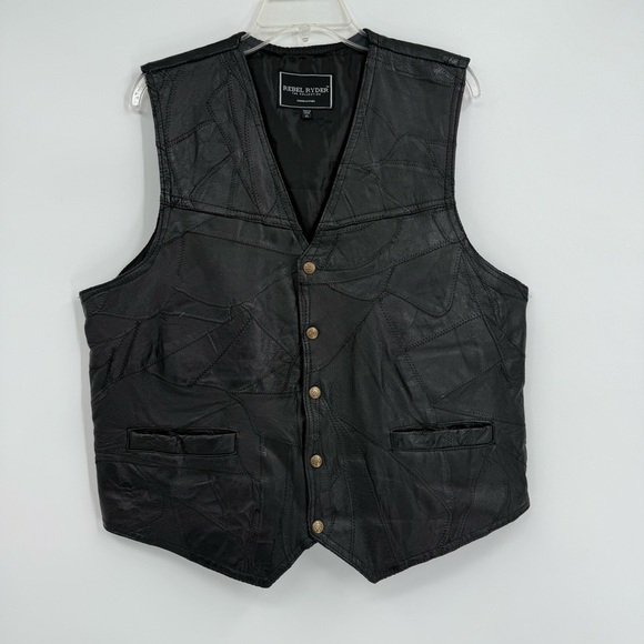 Leather Biker Vest Motorcycle Size XL Black Patchwork Pockets Snap Rebel Ryder - Picture 7 of 7
